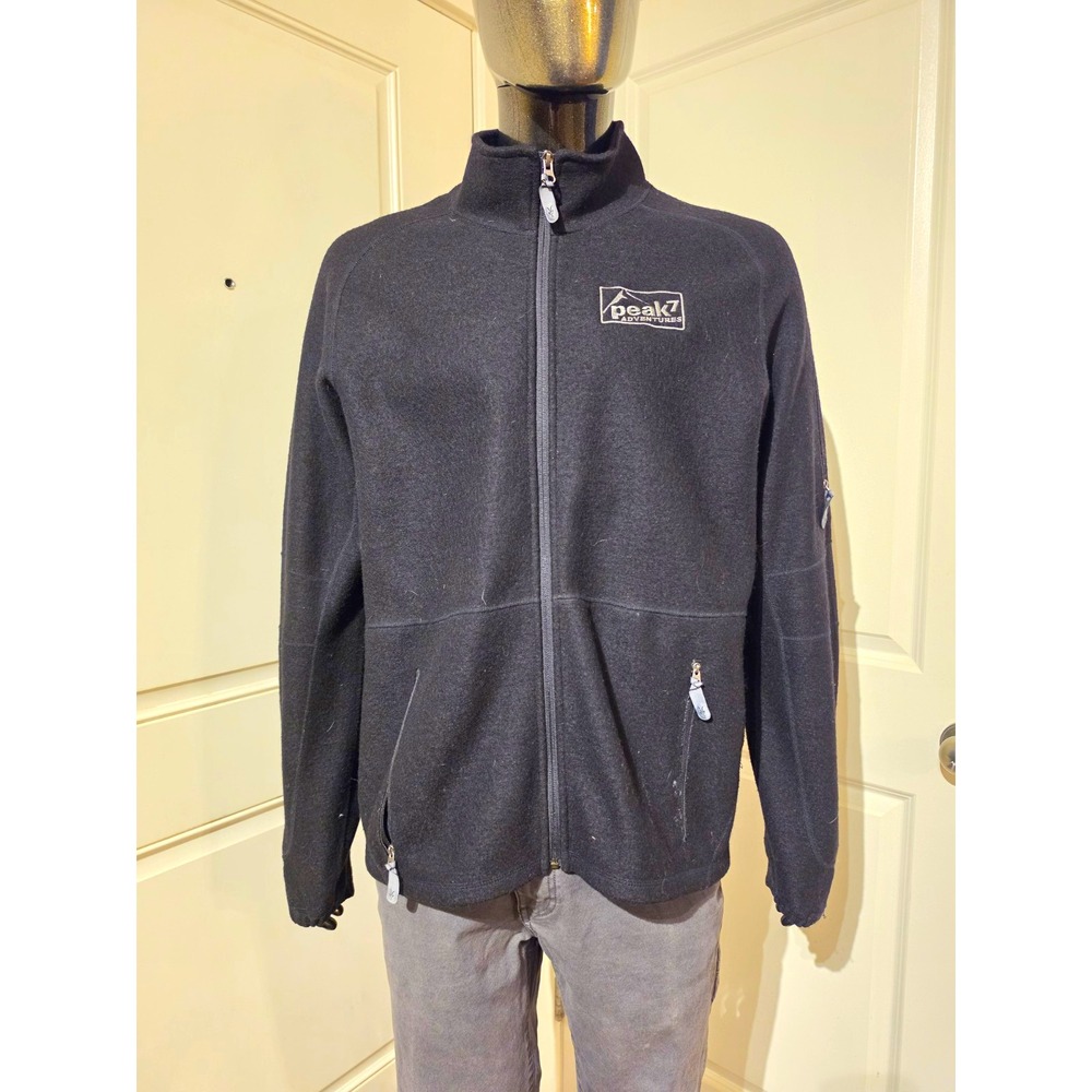 Ibex Men's Black Wool Fleece Jacket XL Full Zip Stand-Up Collar Zipped Pockets